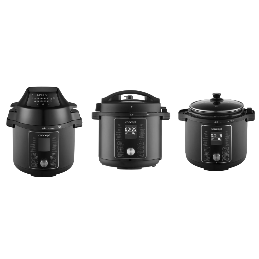 Concept CK8000 - Oală electrică sub presiune multifuncțională și friteuză cu aer cald 5,6 l 11 în 1 1500W/230V negru
