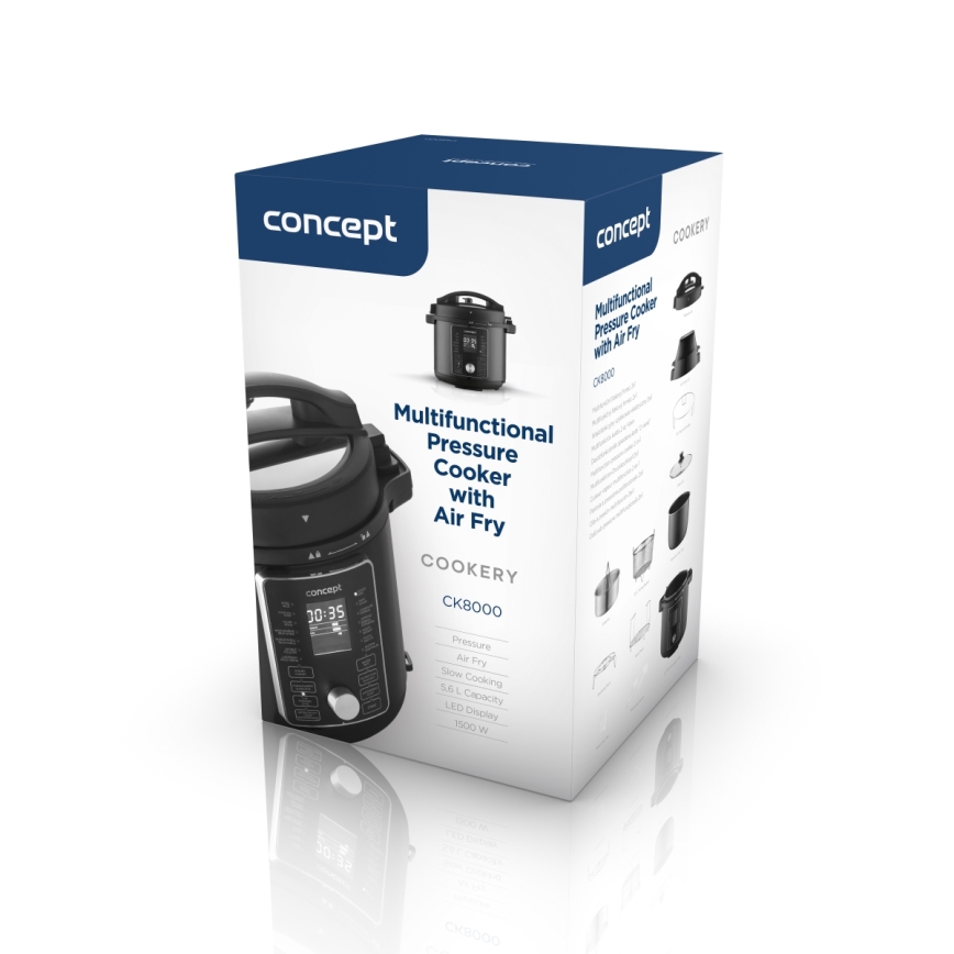 Concept CK8000 - Oală electrică sub presiune multifuncțională și friteuză cu aer cald 5,6 l 11 în 1 1500W/230V negru