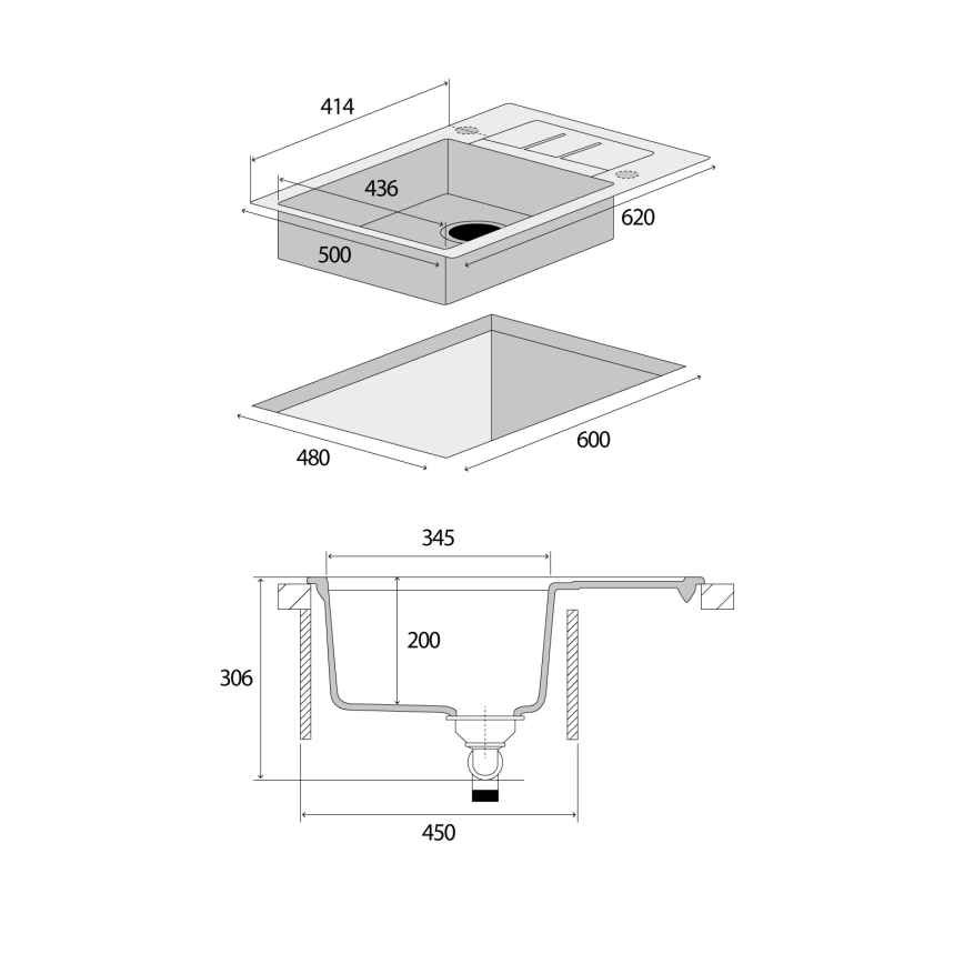 Concept DG05C45WH - Chiuvetă de bucătărie CUBIS 50x62 cm granit/alb
