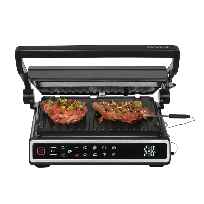 Concept ge3550 - Grill de contact cu sondă de temperatură 2000W/230V, negru
