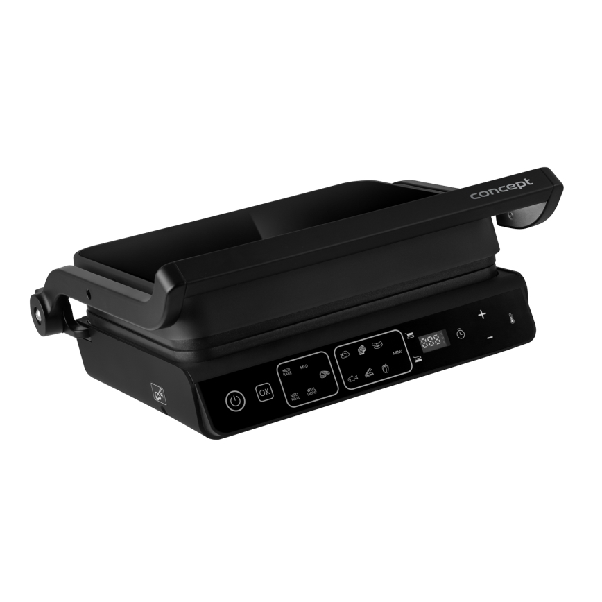 Concept ge3600 - Grill de contact cu sondă de temperatură GLASS 2000W/230V negru