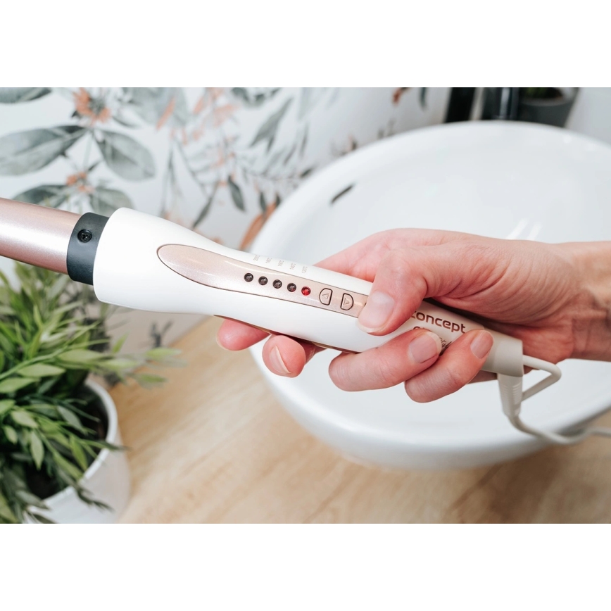 Concept KK2125 - Ondulator conic pentru păr GLAM STYLE, 42W/230V, alb/roz auriu