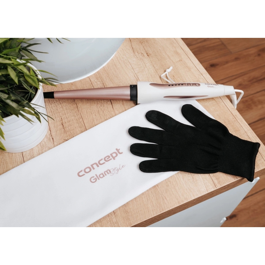 Concept KK2125 - Ondulator conic pentru păr GLAM STYLE, 42W/230V, alb/roz auriu