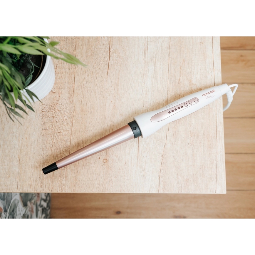 Concept KK2125 - Ondulator conic pentru păr GLAM STYLE, 42W/230V, alb/roz auriu