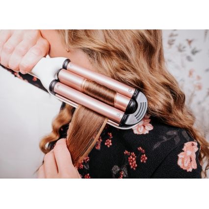 Concept KT2140 - Ondulator triplu pentru păr GLAM STYLE 100W/230V alb/roz auriu