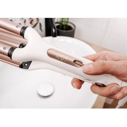 Concept KT2140 - Ondulator triplu pentru păr GLAM STYLE 100W/230V alb/roz auriu