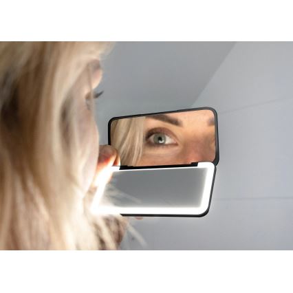 Concept KZ2020 - Oglindă cosmetică de buzunar cu LED PERFECT SKIN LED/1,5W/5V 4500-5500K 300 mAh neagră