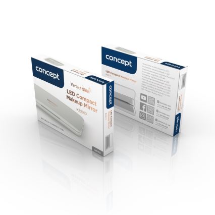 Concept KZ2020 - Oglindă cosmetică de buzunar cu LED PERFECT SKIN LED/1,5W/5V 4500-5500K 300 mAh neagră