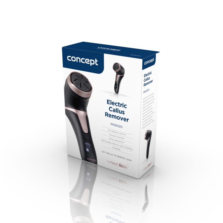 Pila electrică pentru călcâie Concept PN3020 PERFECT SKIN, 5V, 1200 mAh, IPX6, negru/roz auriu