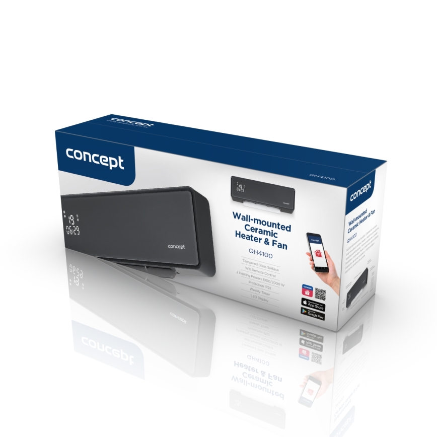 Concept QH4100 - încălzitor electric 1000/2000W Wi-Fi IP22 gri + telecomandă