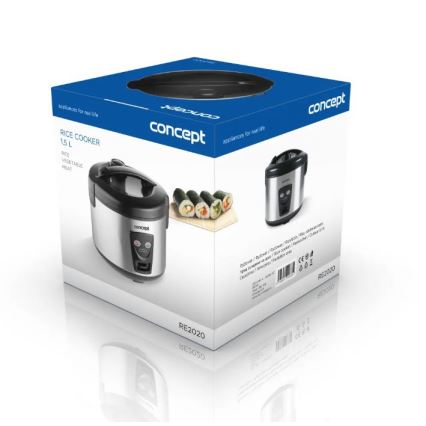 Concept RE2020 - Aparat pentru gătit orez 2 în 1, 650 W/230 V, 1,5 l, inox/negru
