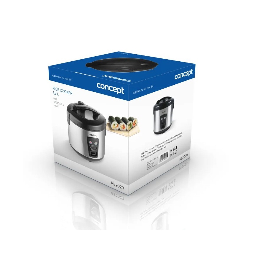 Concept RE2020 - Aparat pentru gătit orez 2 în 1, 650 W/230 V, 1,5 l, inox/negru