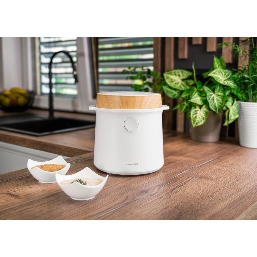 Concept RE3030 - Aparat digital pentru gătit orez 2 în 1 380W/230V 1,5 l alb/decor de lemn