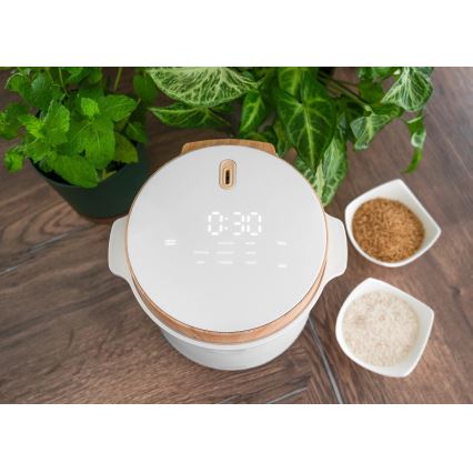 Concept RE3030 - Aparat digital pentru gătit orez 2 în 1 380W/230V 1,5 l alb/decor de lemn