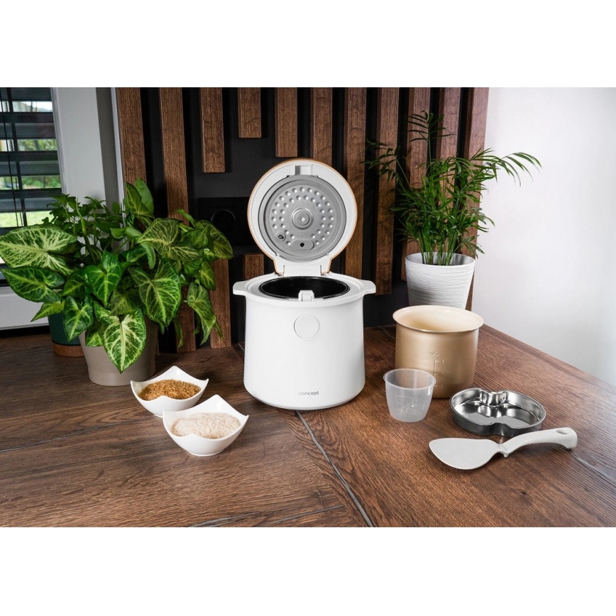 Concept RE3030 - Aparat digital pentru gătit orez 2 în 1 380W/230V 1,5 l alb/decor de lemn