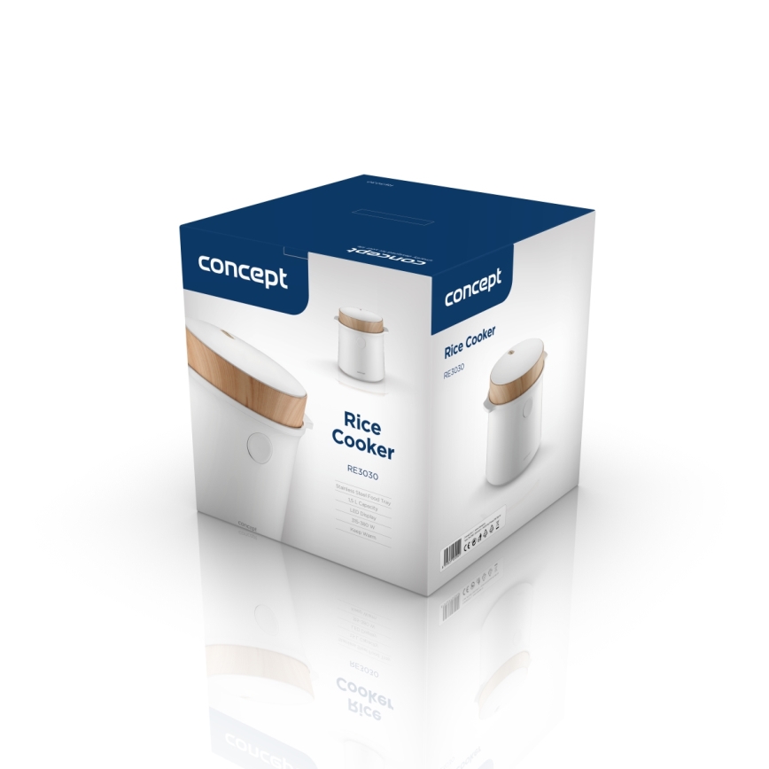 Concept RE3030 - Aparat digital pentru gătit orez 2 în 1 380W/230V 1,5 l alb/decor de lemn