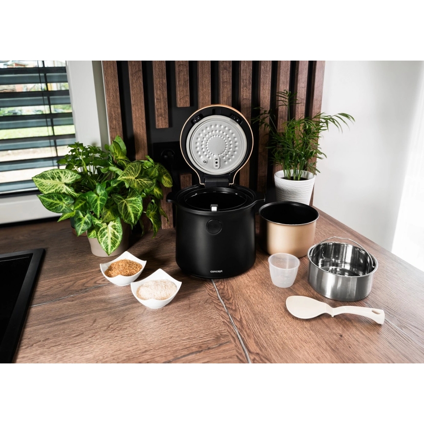 Concept RE4040 - Aparat digital pentru orez 2 în 1 450W/230V 2 l negru/decor din lemn