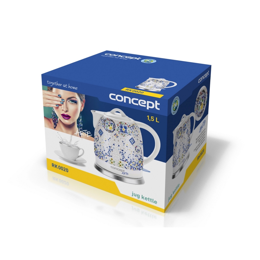 Concept RK0020 - Ceainic electric rapid din ceramică, 1,5 l, 1350 W/230 V, multicolor