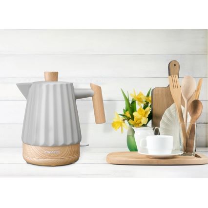 Concept RK0091 - Fierbător electric rapid 1,5 l 1500W/230V gri deschis/decor lemn/ceramică