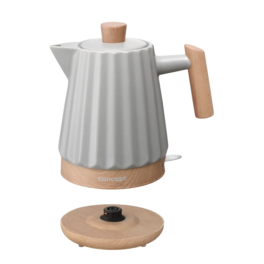Concept RK0091 - Fierbător electric rapid 1,5 l 1500W/230V gri deschis/decor lemn/ceramică