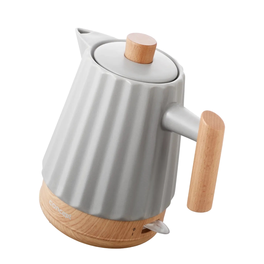 Concept RK0091 - Fierbător electric rapid 1,5 l 1500W/230V gri deschis/decor lemn/ceramică