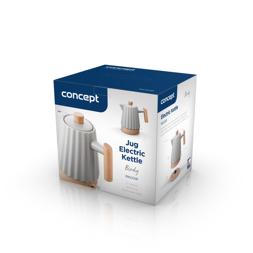 Concept RK0091 - Fierbător electric rapid 1,5 l 1500W/230V gri deschis/decor lemn/ceramică