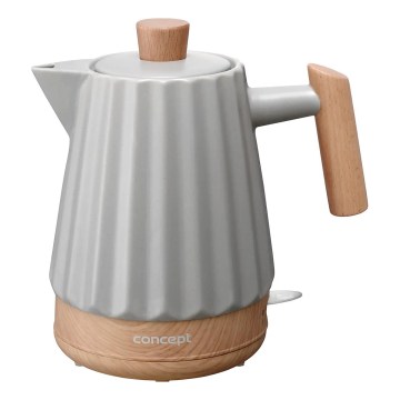 Concept RK0091 - Fierbător electric rapid 1,5 l 1500W/230V gri deschis/decor lemn/ceramică