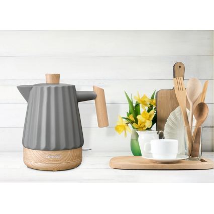 Concept RK0092 - Fierbător electric 1,5 l 1500W/230V gri închis/decor lemn/ceramică