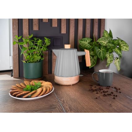 Concept RK0092 - Fierbător electric 1,5 l 1500W/230V gri închis/decor lemn/ceramică