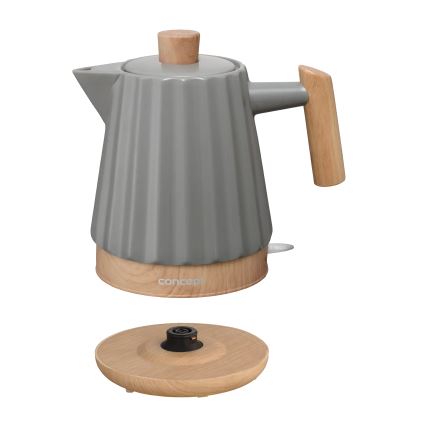 Concept RK0092 - Fierbător electric 1,5 l 1500W/230V gri închis/decor lemn/ceramică