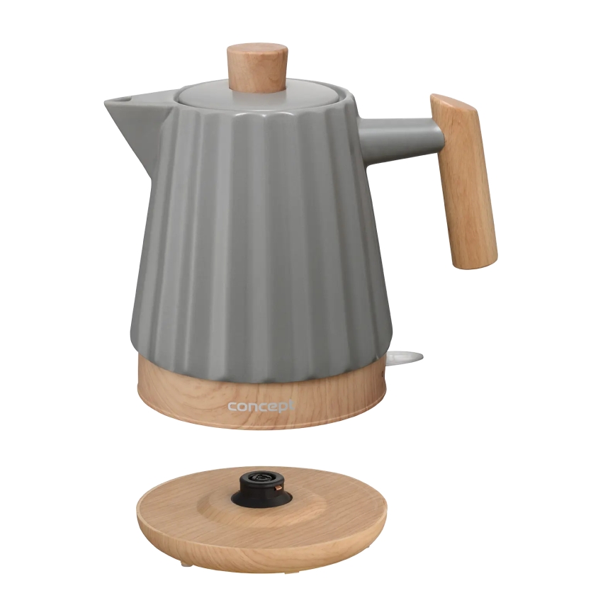 Concept RK0092 - Fierbător electric 1,5 l 1500W/230V gri închis/decor lemn/ceramică
