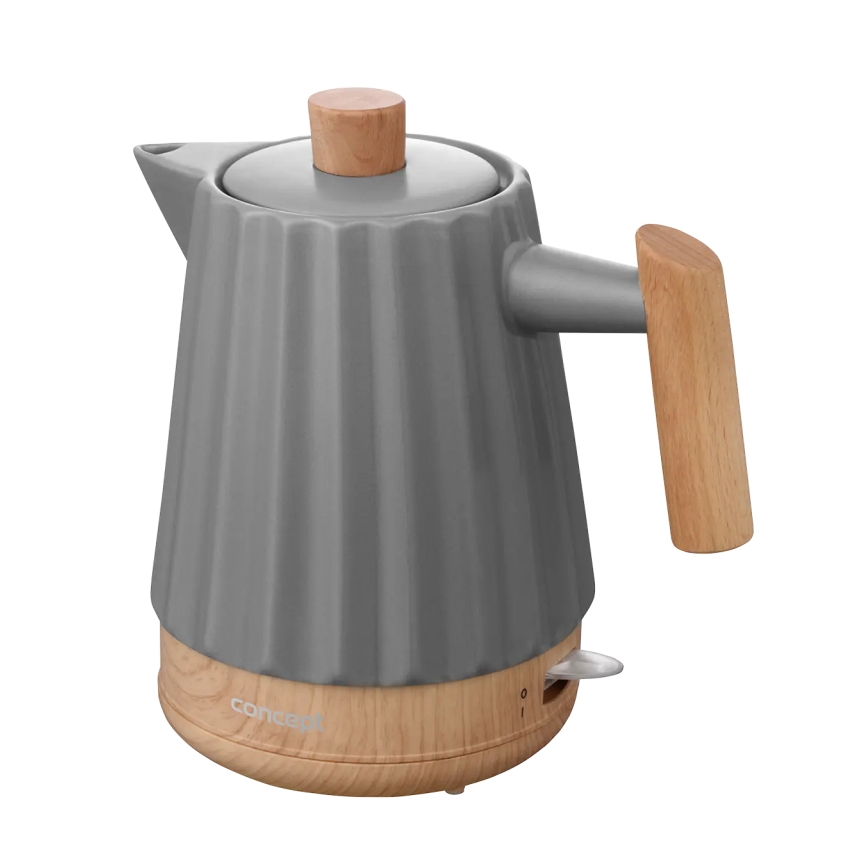 Concept RK0092 - Fierbător electric 1,5 l 1500W/230V gri închis/decor lemn/ceramică