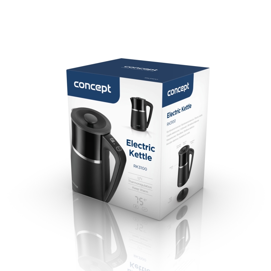 Concept RK3100 - Fierbător electric cu reglare a temperaturii, 1,7 l, 2200 W/230 V, negru