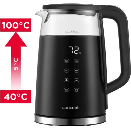 Concept RK4100 - Fierbător electric cu reglare a temperaturii, 1,7 l, 2200 W/230 V, negru