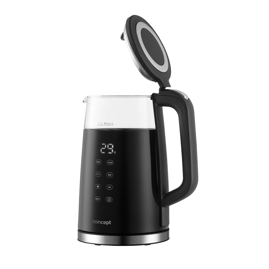 Concept RK4100 - Fierbător electric cu reglare a temperaturii, 1,7 l, 2200 W/230 V, negru