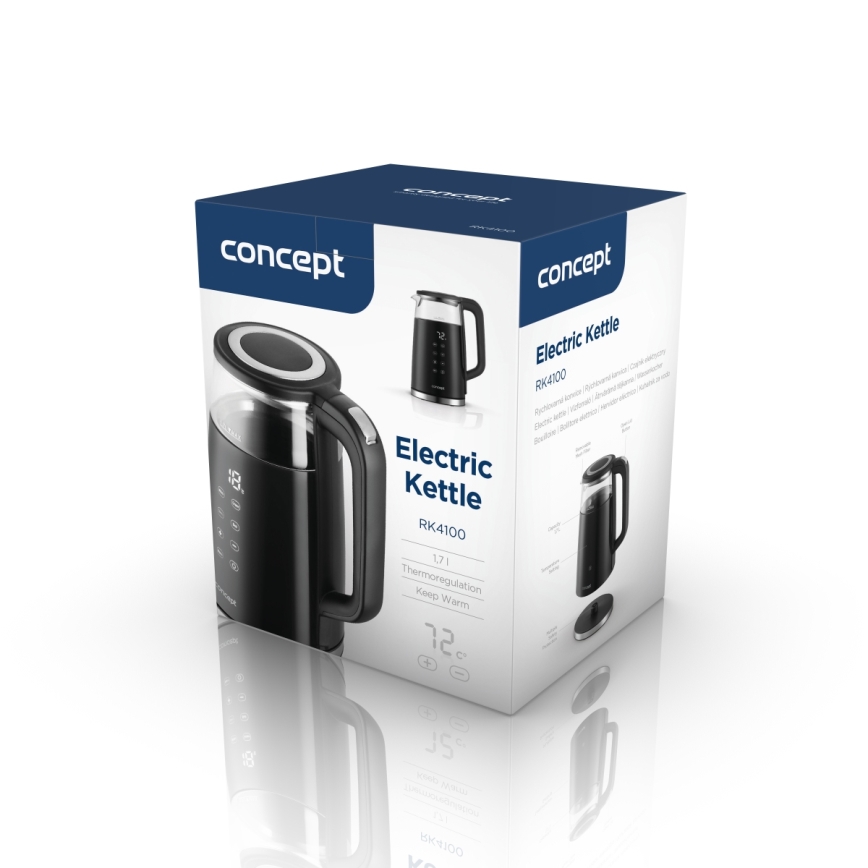 Concept RK4100 - Fierbător electric cu reglare a temperaturii, 1,7 l, 2200 W/230 V, negru