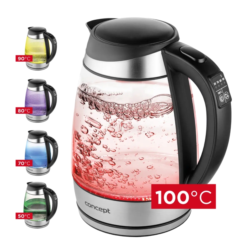 Concept RK4120 – Fierbător electric cu încălzire rapidă, inox, 1,7 l, 2200 W/230 V, cu reglare a temperaturii