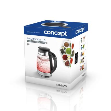 Concept RK4120 – Fierbător electric cu încălzire rapidă, inox, 1,7 l, 2200 W/230 V, cu reglare a temperaturii