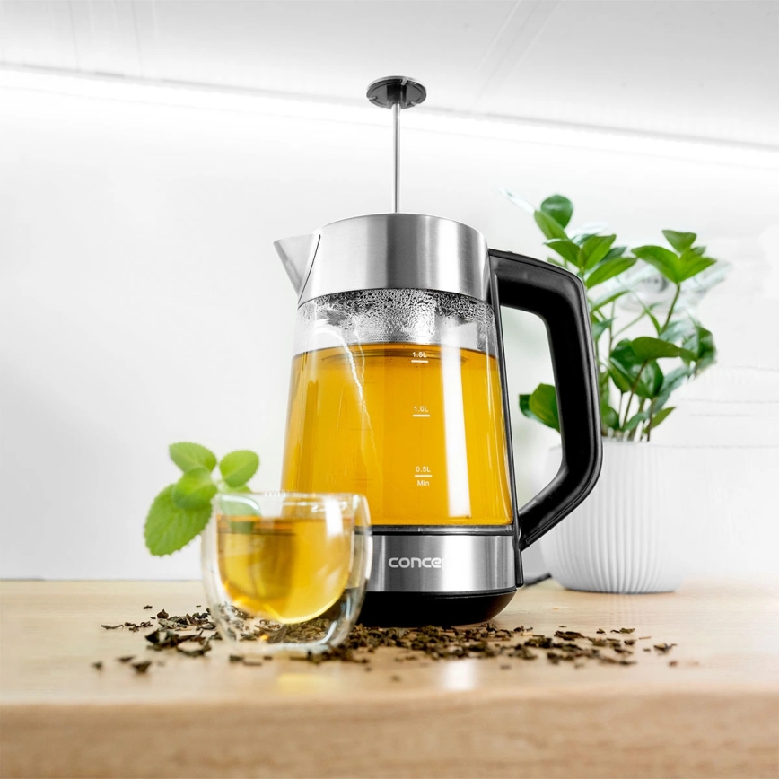 Concept RK4190 - Fierbător electric cu reglaj de temperatură și filtru, 1,7 l, 2200 W/230 V, inox