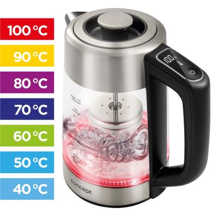 Concept RK4190 - Fierbător electric cu reglaj de temperatură și filtru, 1,7 l, 2200 W/230 V, inox