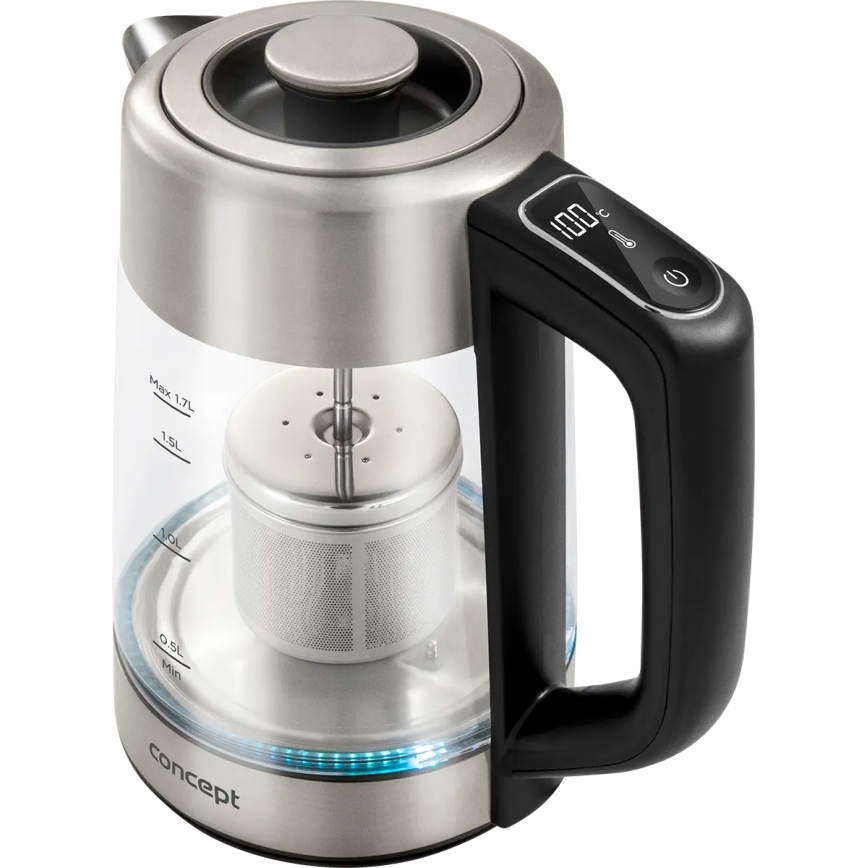 Concept RK4190 - Fierbător electric cu reglaj de temperatură și filtru, 1,7 l, 2200 W/230 V, inox