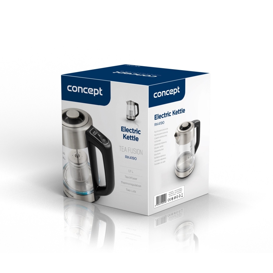 Concept RK4190 - Fierbător electric cu reglaj de temperatură și filtru, 1,7 l, 2200 W/230 V, inox