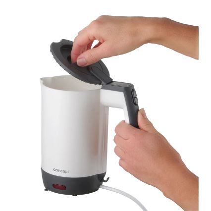 Concept RK7030 - Fierbător electric de călătorie 0,5 L, 1080 W / 230 V, gri/alb + 2 cești