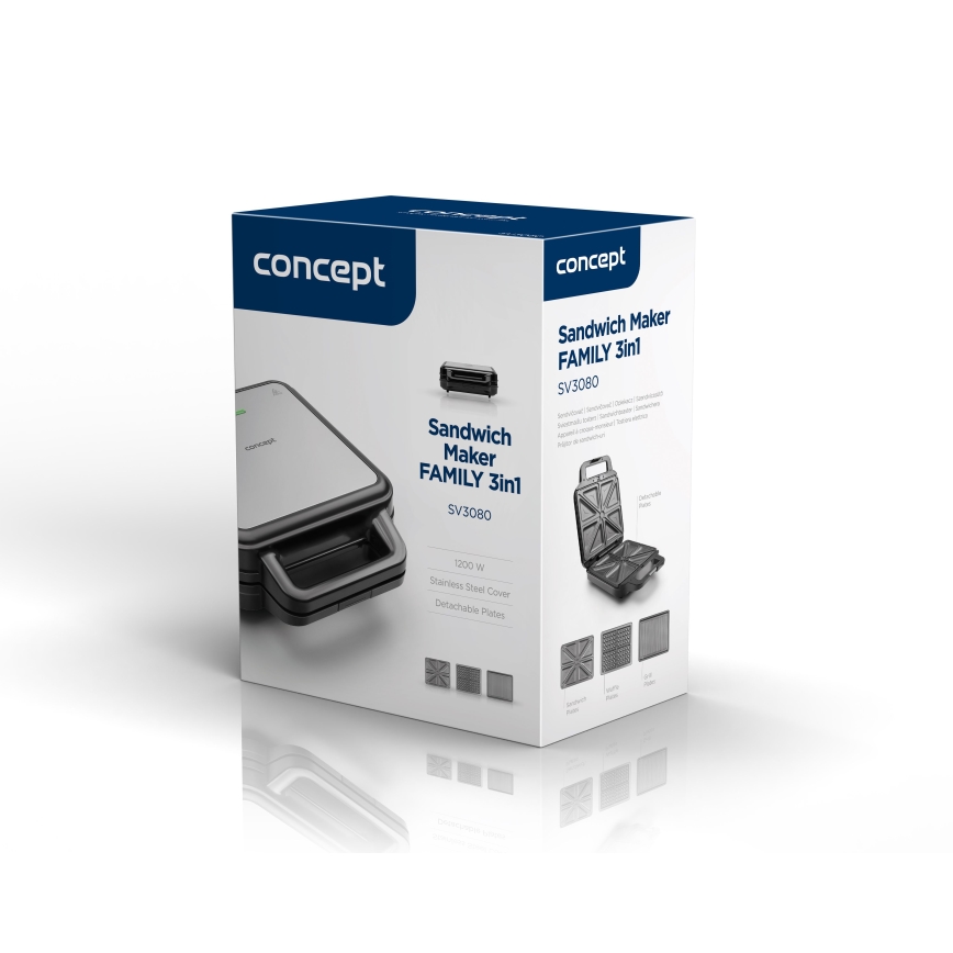 Concept SV3080 - Prăjitor de pâine FAMILY 3în1 1200W/230V negru/inox