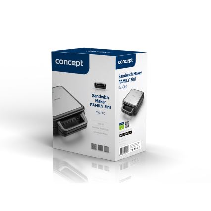 Concept SV3080 - Prăjitor de pâine FAMILY 3în1 1200W/230V negru/inox