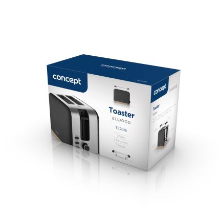 Concept TE2016 - Prăjitor de pâine cu 2 fante și suport pentru chifle, 930W/230V, negru