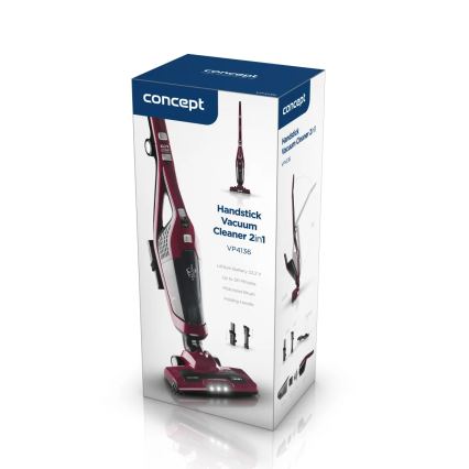 Concept VP4136 - Aspirator vertical fără fir 2 în 1, 100 W/22,2 V, 2200 mAh, roșu