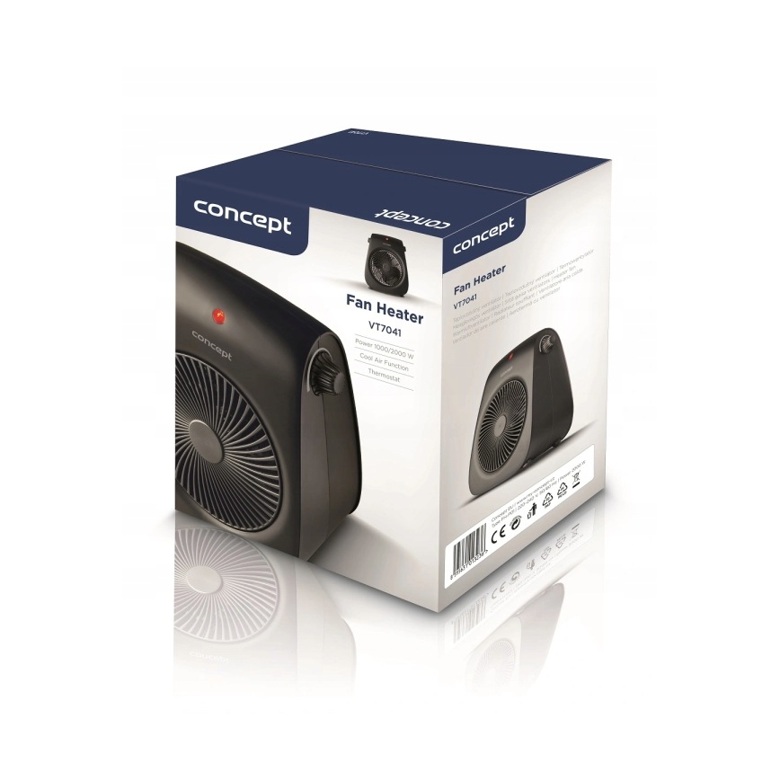 Concept VT7041 - Ventilator cu element de încălzire 1000/2000 W, 230 V, negru