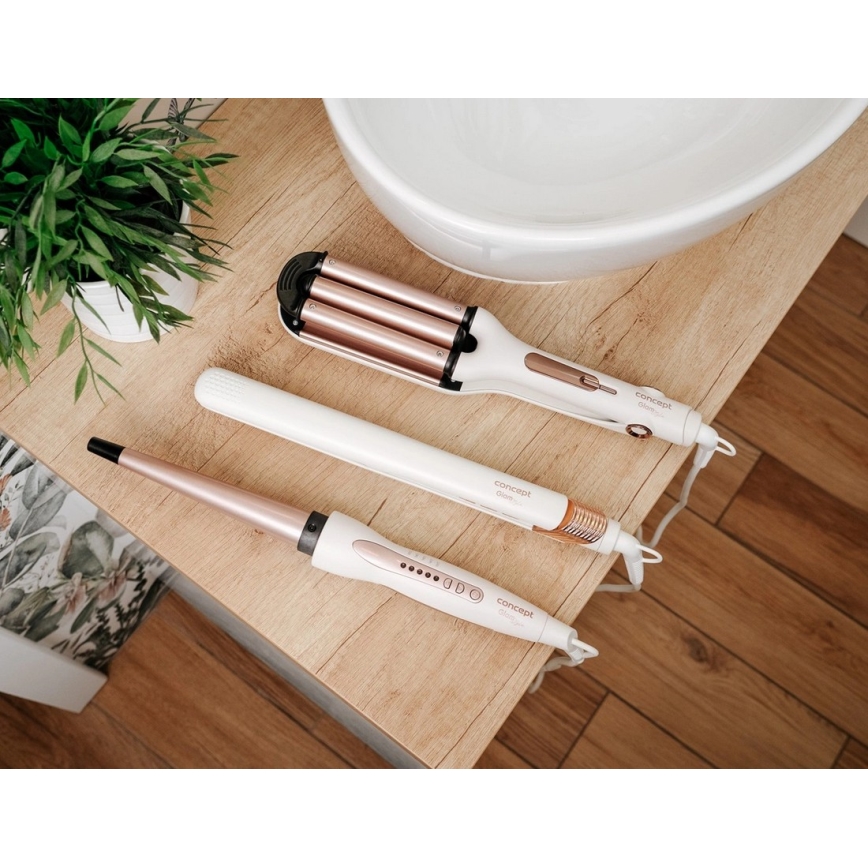 Concept VZ2110 - Placă de păr GLAM STYLE 48W/230V alb/aur roz