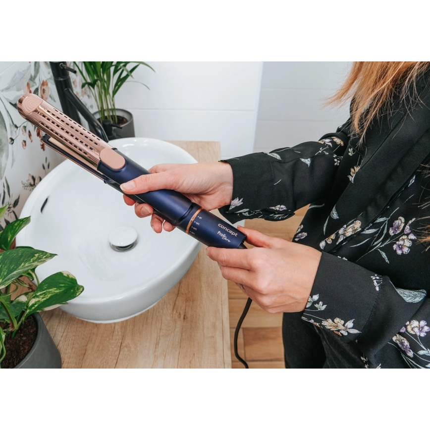 Concept VZ8100 - Placă de îndreptat părul PROFI CARE 60W/230V, albastru/auriu